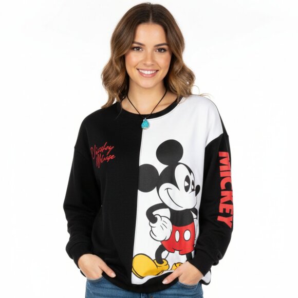 Disney Tops - Iconic Mickey Mouse Black & White Crewneck Sweatshirt Cozy Cotton Blend Size 2X